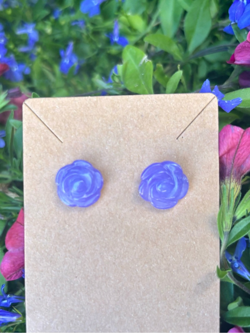Rose Jade Stud Earrings. With sterling silver backs. - Picture 3 of 11